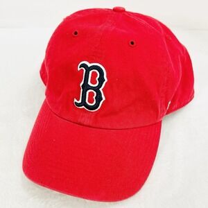 '47 Brand Boston Red Sox Logo Clean Up Hat Cap Adjustable Strapback Red MLB
